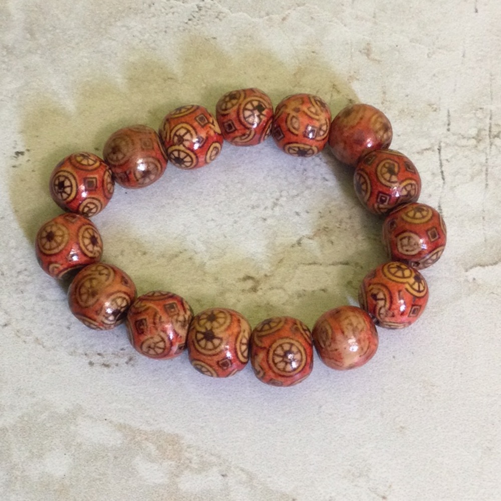 Chinese wooden boho orange bead stretch bracelet